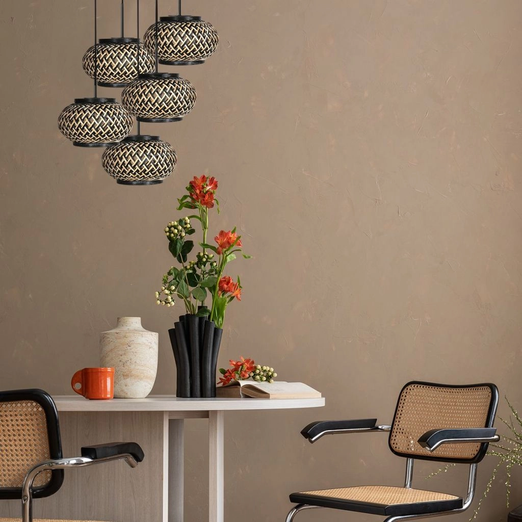 Lampe suspendue à 5 lumières Nox Light avec des capuchons de bambou Steinhauer 8712746183177