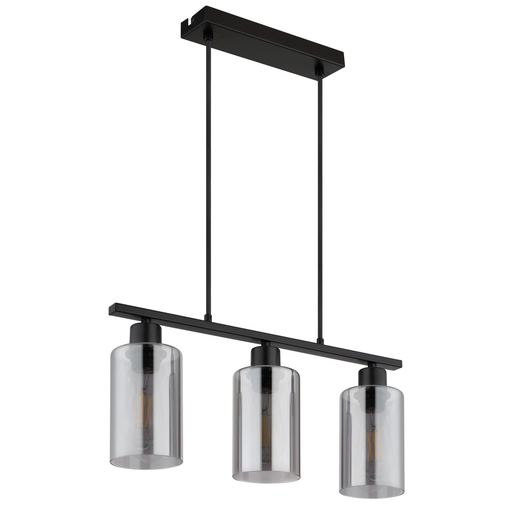 Lampe suspendue Hadera Noir à 3 lumières avec verre fumé Globo 9007371578689
