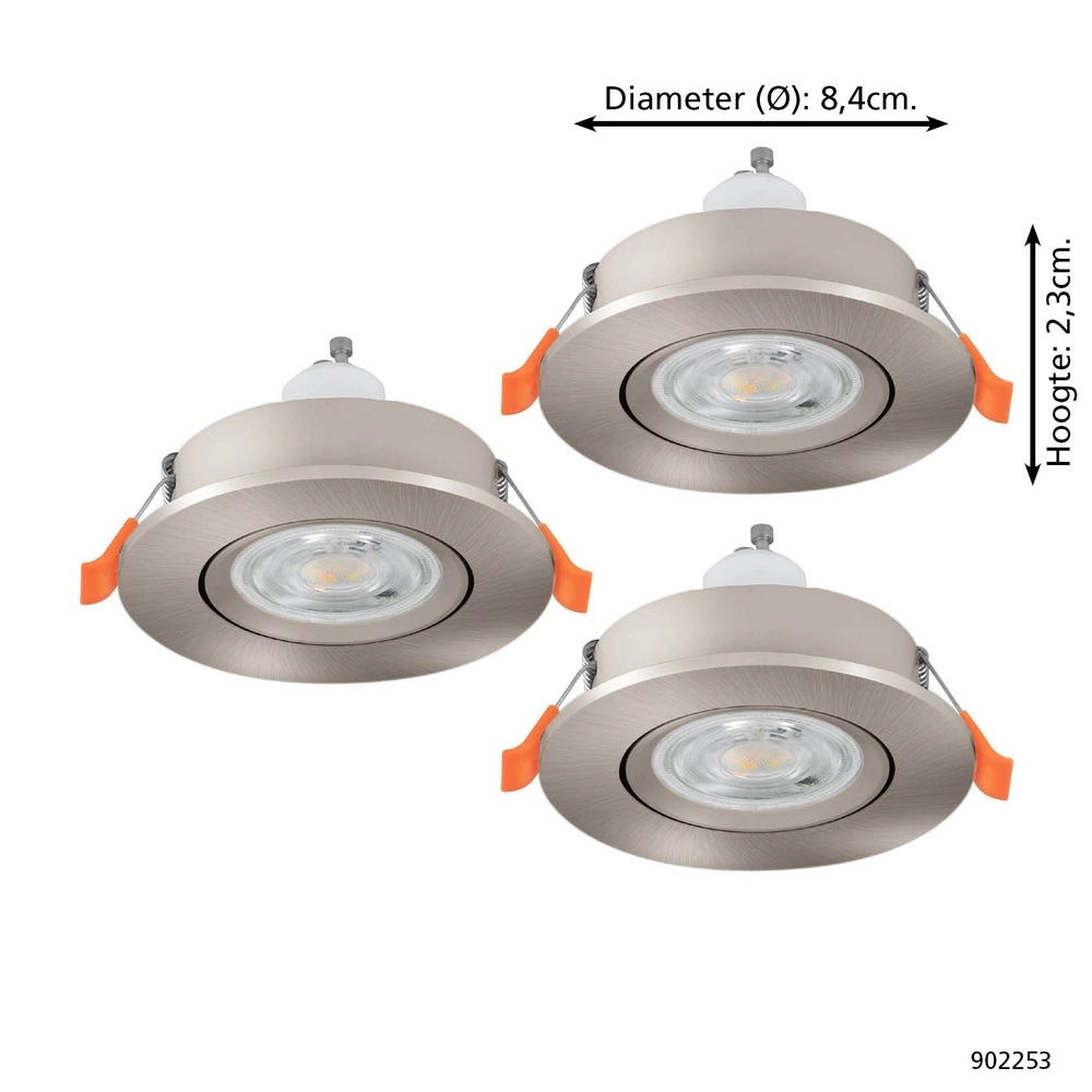 Lot de 3 spots encastrés Barranco nickel Ø 8.4cm IP44 - 4000K Eglo 9008606359325