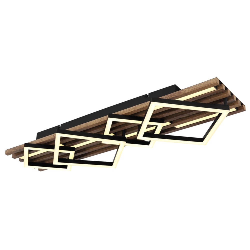 Plafonnier Obrien noir avec bois 4 lumières Plafonnier Obrien noir avec bois 4 lumières