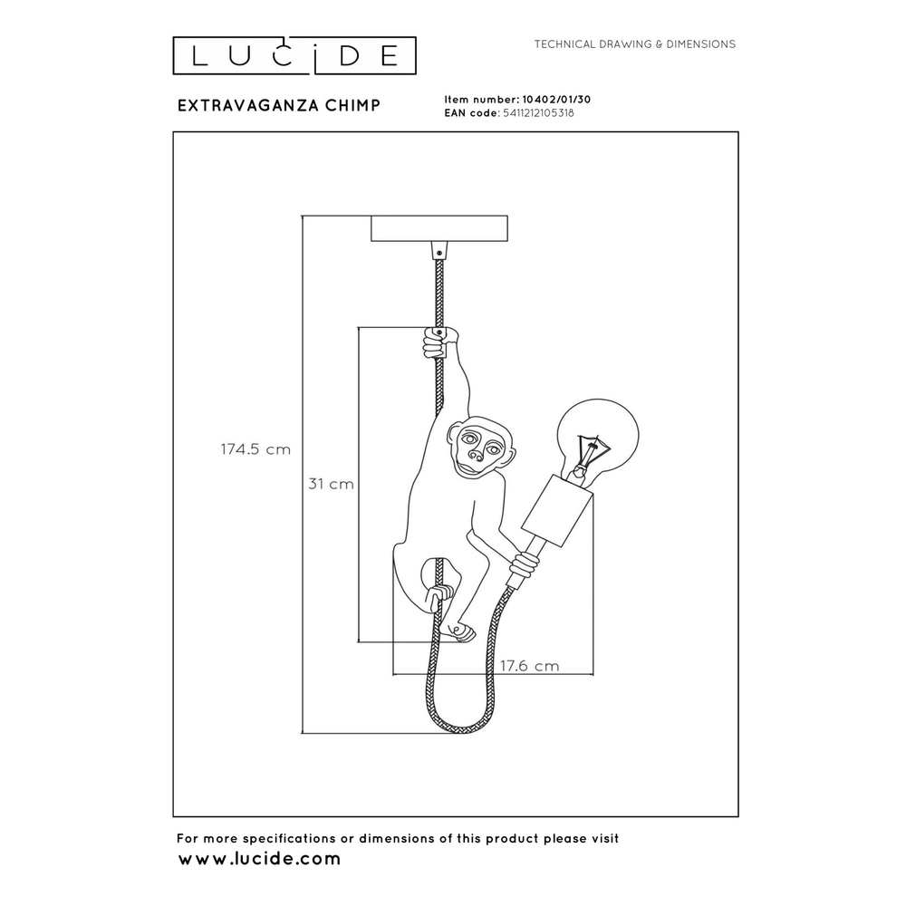 Lampe suspendue Extravaganza Chimp singe noir avec or Lucide 5411212105318