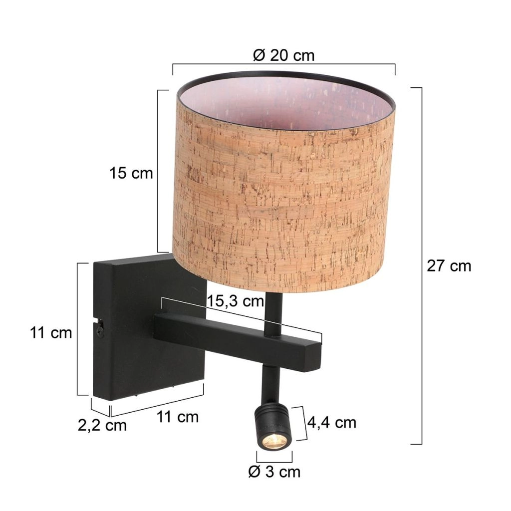 Lampe de chevet noire Stang avec un chapeau en liège Ø20cm Steinhauer 8712746180534