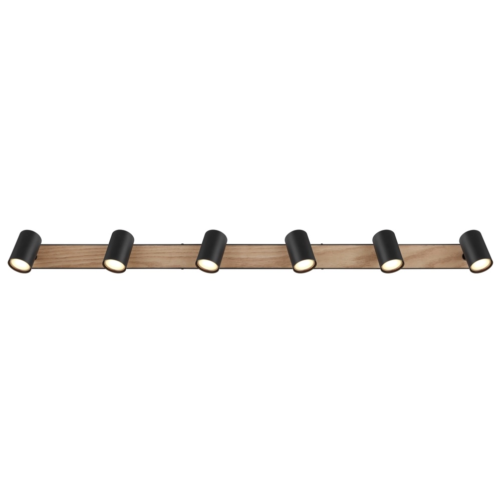 Lampe de plafond à 6 lumières Robby noir avec bois Globo 9007371432141