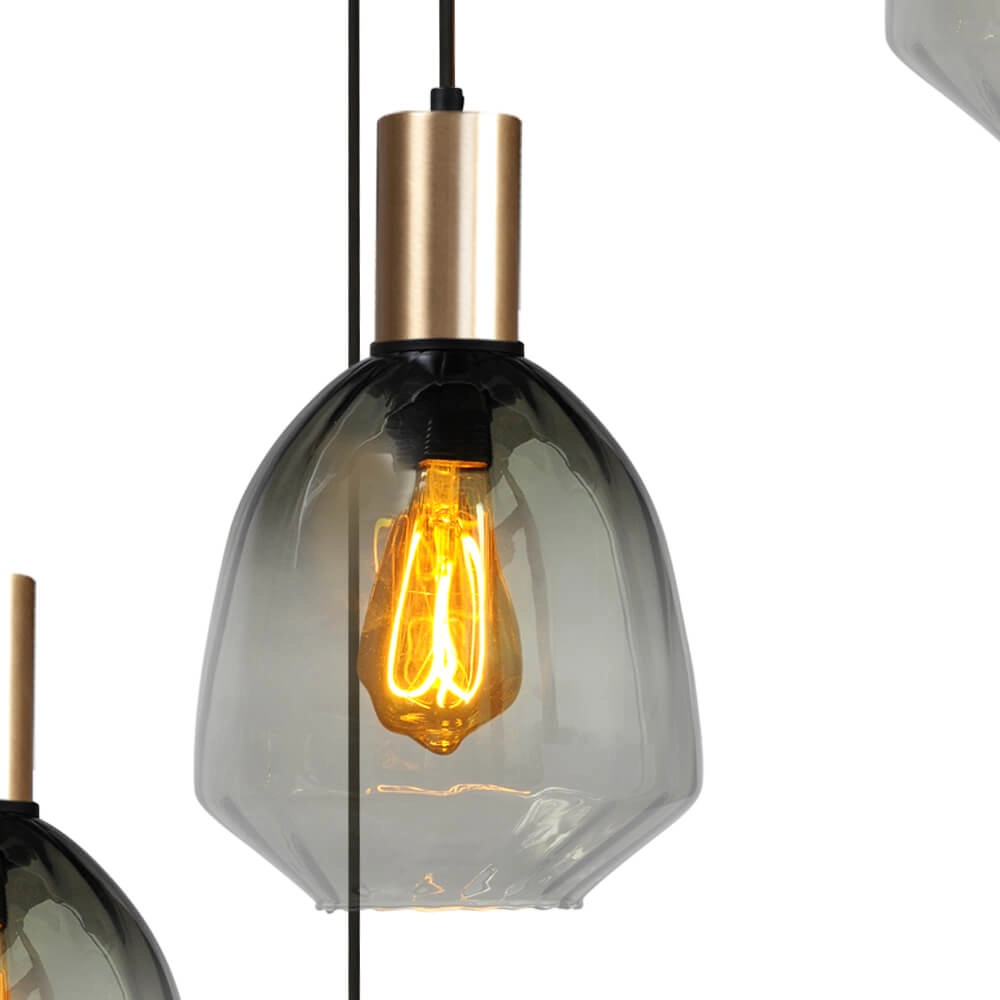 Suspension loft 5 lumières - dorée - Porto avec des lunettes vertes Nicolette Masterlight 8718121271200