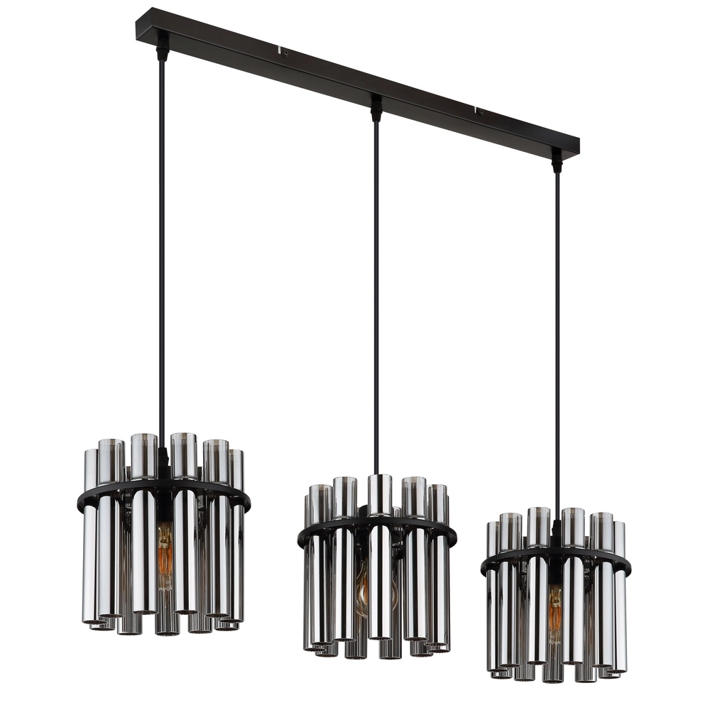 Lampe pendante à 3 lampes Gorley II noir avec des tiges en verre Globo 9007371589111