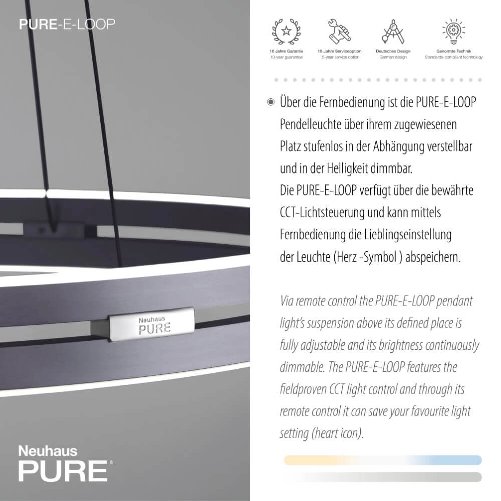 Lampe suspendue élégante Pure E-Loop gris Ø 70cm Paul Neuhaus 4012248372289