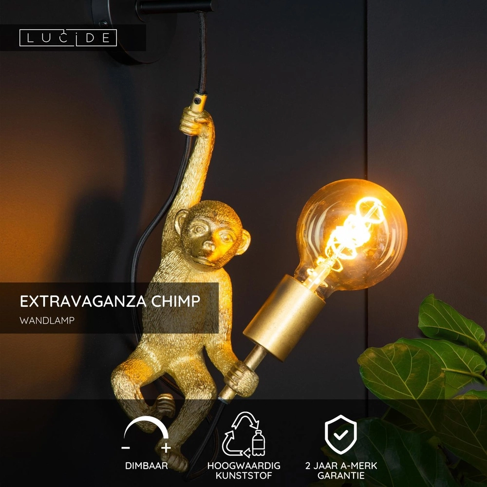 Lampe murale Extravaganza Chimp singe noir avec or Lucide 5411212105608