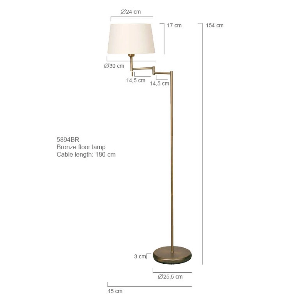 Lampadaire Mexlite 154 cm marron bronze avec abat-jour blanc Steinhauer 8712746048087