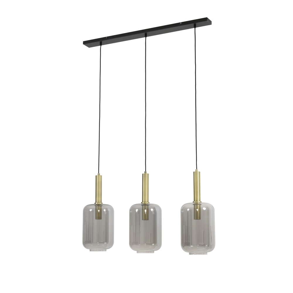 Lampe pendante de table à manger Lekar 3x E27 - laiton avec verre fumé Light & Living 8717807601454