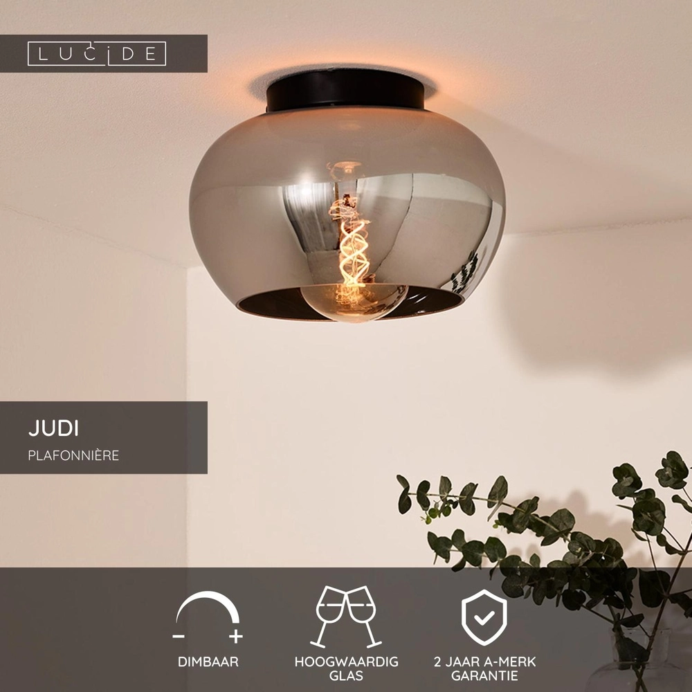 Lampe de plafond Judi noir avec verre fumé Lucide 5411212451002