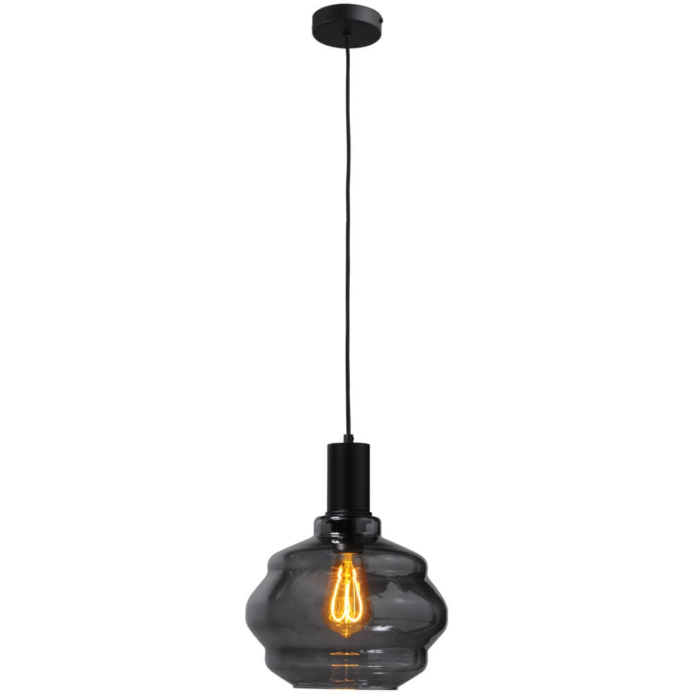Lampe suspendue noire Porto avec verre fumé Boule - Ø 24cm Masterlight 8718121269283