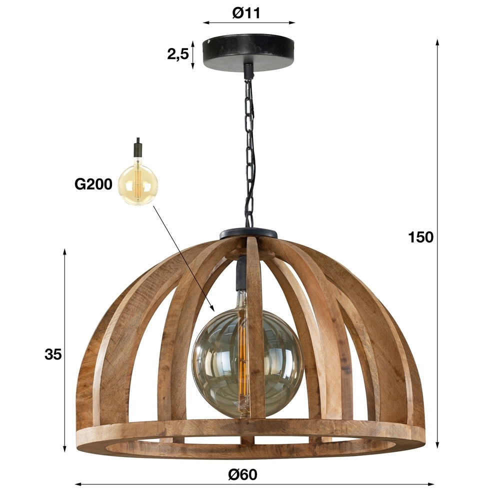 Lampe pendante en bois pour table à manger Orba Ø 60cm - E27 Lyora 8716803513211