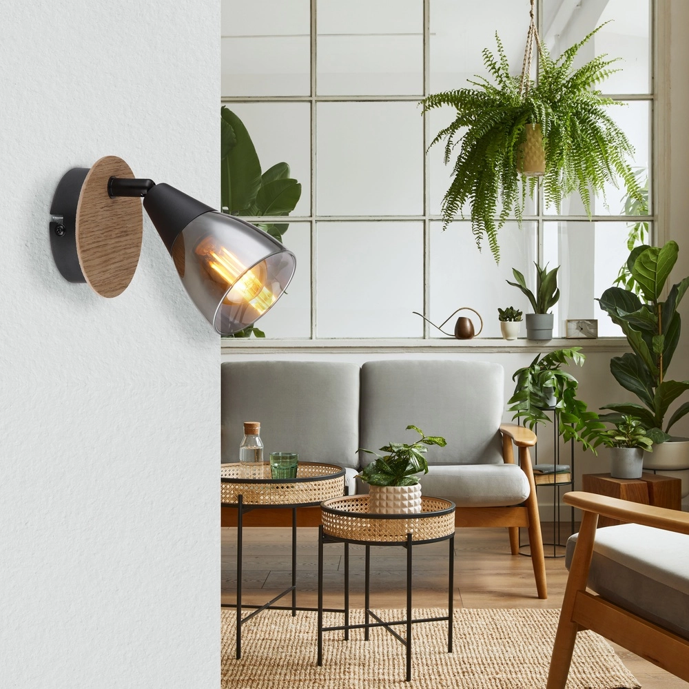 Lampe murale Mubby noir avec un aspect bois Globo 9007371457854