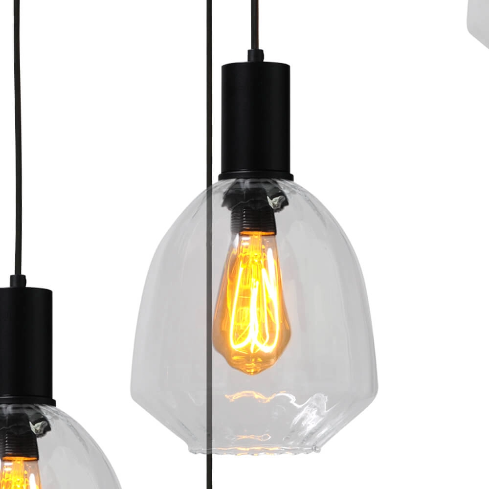 Suspension loft 5 lumières - noire - Porto avec verres transparents Nicolette Masterlight 8718121271170