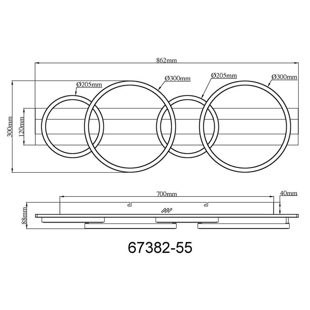 Lampe de plafond noire Norberto 4 anneaux Globo 9007371575831