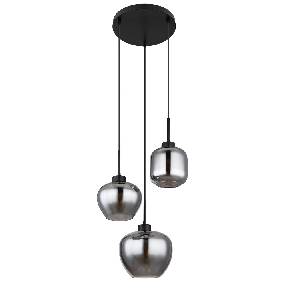 Lampe pendante de conception Matt Noir à 3 lumières avec verre fumé Globo 9007371448258