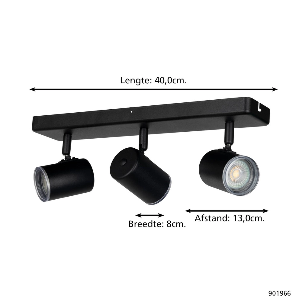 Spot monté en surface Consuma 1 3 lumières droites noires Eglo 9008606355945
