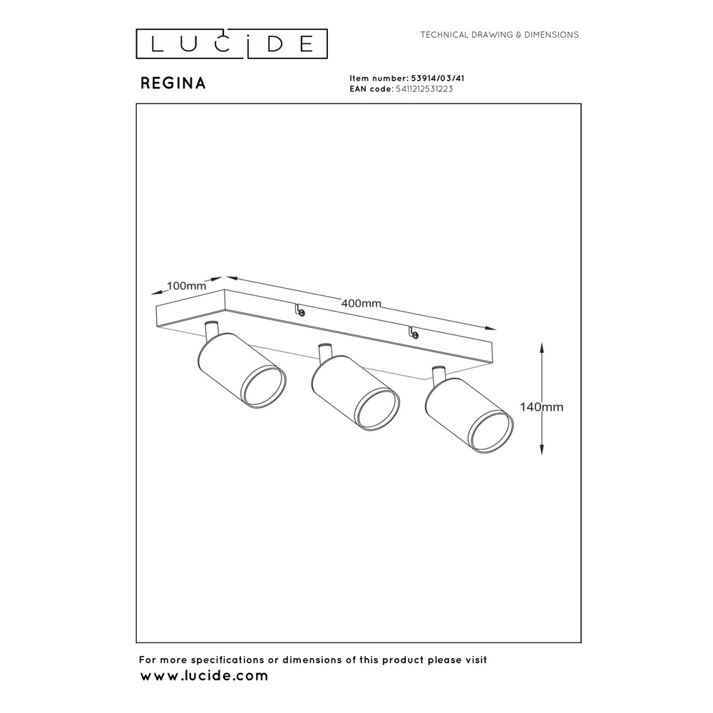 Projecteur de plafond Regina Taupe 3 clairs avec brun café Lucide 5411212531223