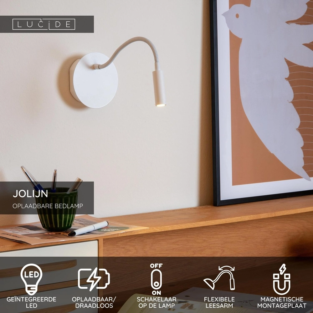 Lampe murale rechargeable Jolijn Lampe de chevet blanche Lucide 5411212771391