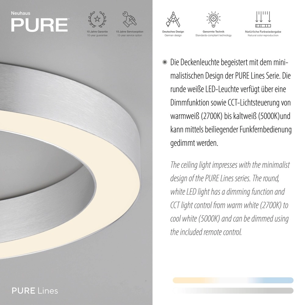 Lampe de plafond LED élégante Pure Lines Round Ø 35 cm - losange Paul Neuhaus 4012248395233