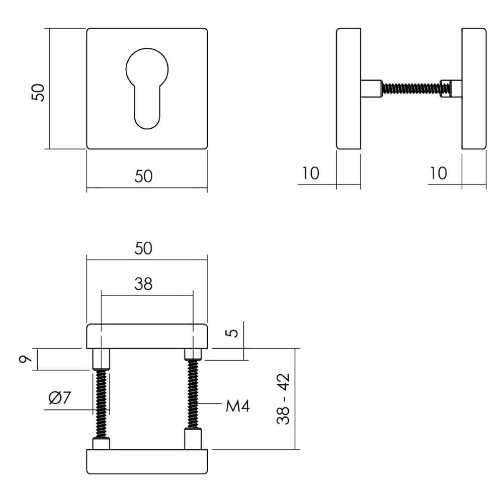 Lot de 2 rosaces cylindriques Tira Carré noir en aluminium Intersteel 8714186653968
