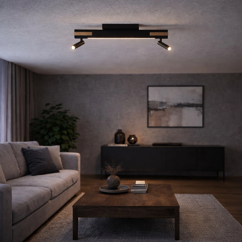 Lampe de plafond à design Streamline noir avec bois Brilliant 4004353463617