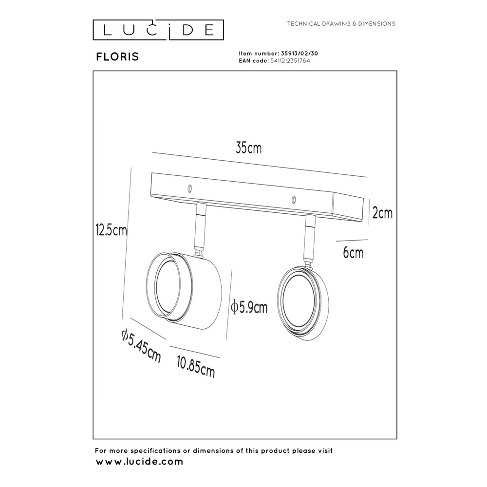 Projecteur de plafond Floris Double Noir Lucide 5411212351784