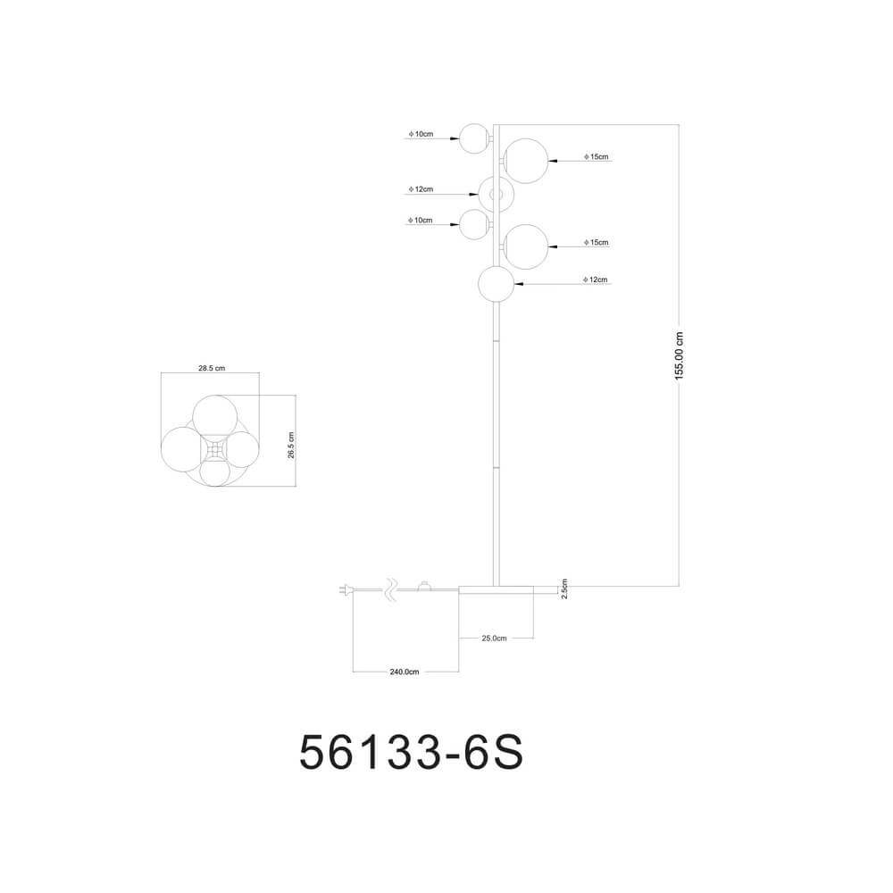 Lampadaire noir Riha 6 lumières Globo 9007371417889