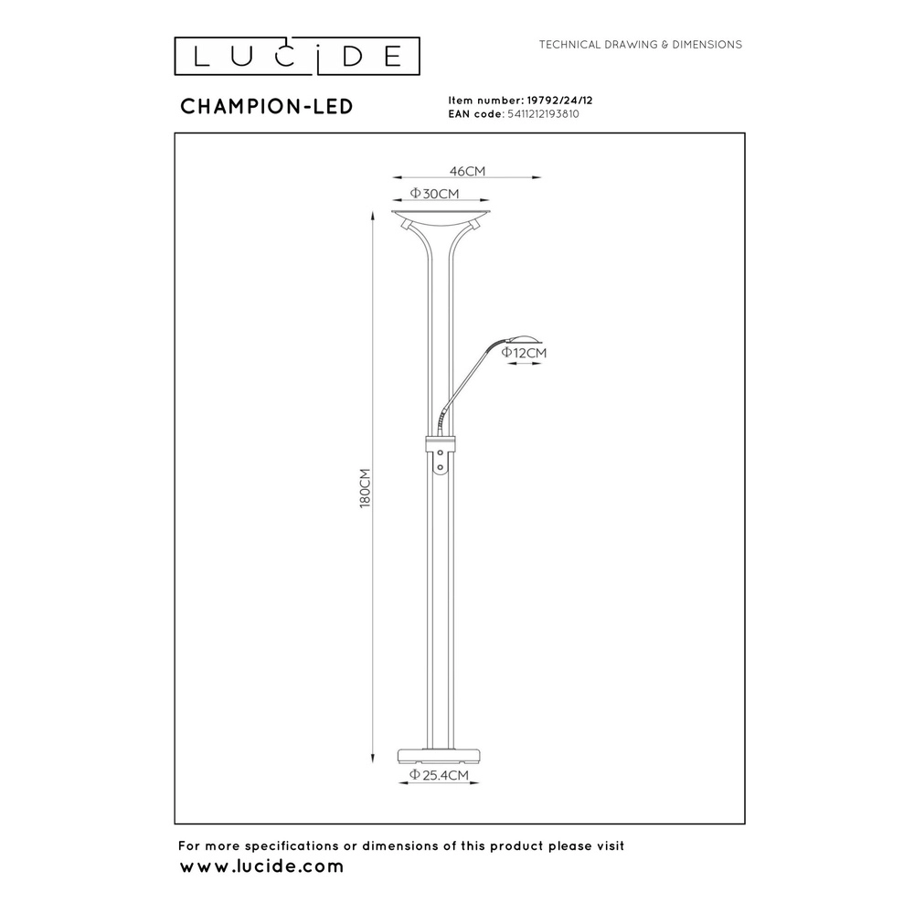 Lampe de lecture Champion-Led Chrome Lucide 5411212193810