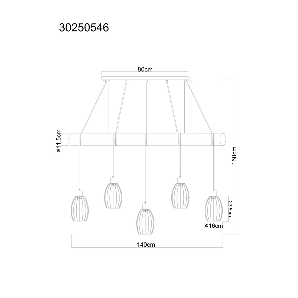 Lampe pendante de campagne Berti Bois à 5 clairs avec noir Globo 9007371586325
