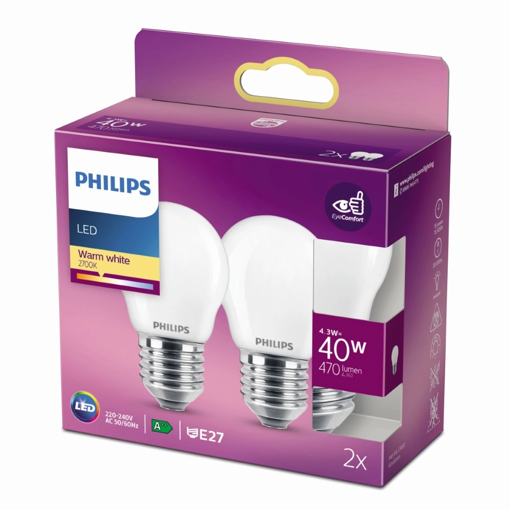 Puce de source lumineuse 4,3W - E27 - 2700K - 470 lumen lot de 2 Puce de source lumineuse 4,3W - E27 - 2700K - 470 lumen lot de 2