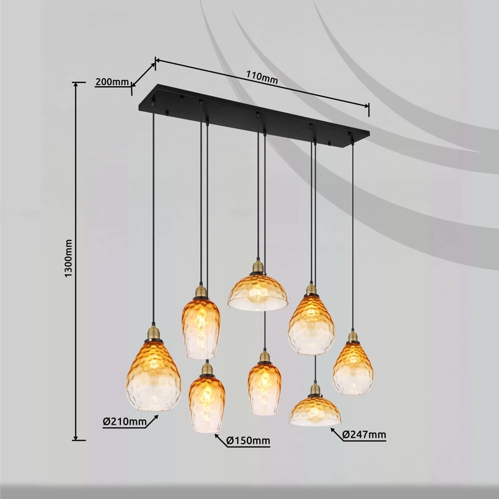 Suspension 8 lumières Salvy Nid d’abeille en verre ambré Globo 9007371448609