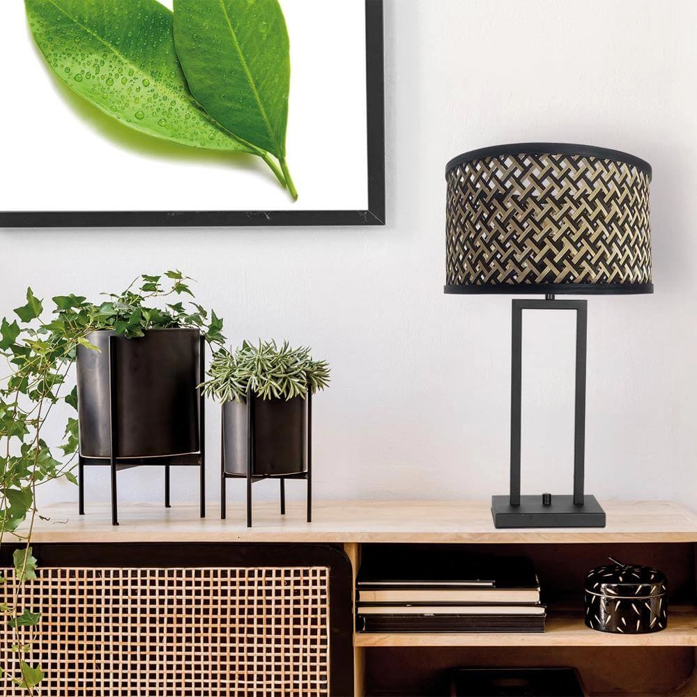 Lampe de table Stang noir avec bambou Steinhauer 8712746172027