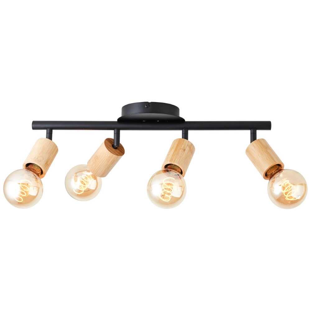 Plafonnier 4 lumières Tiffany noir avec du bois