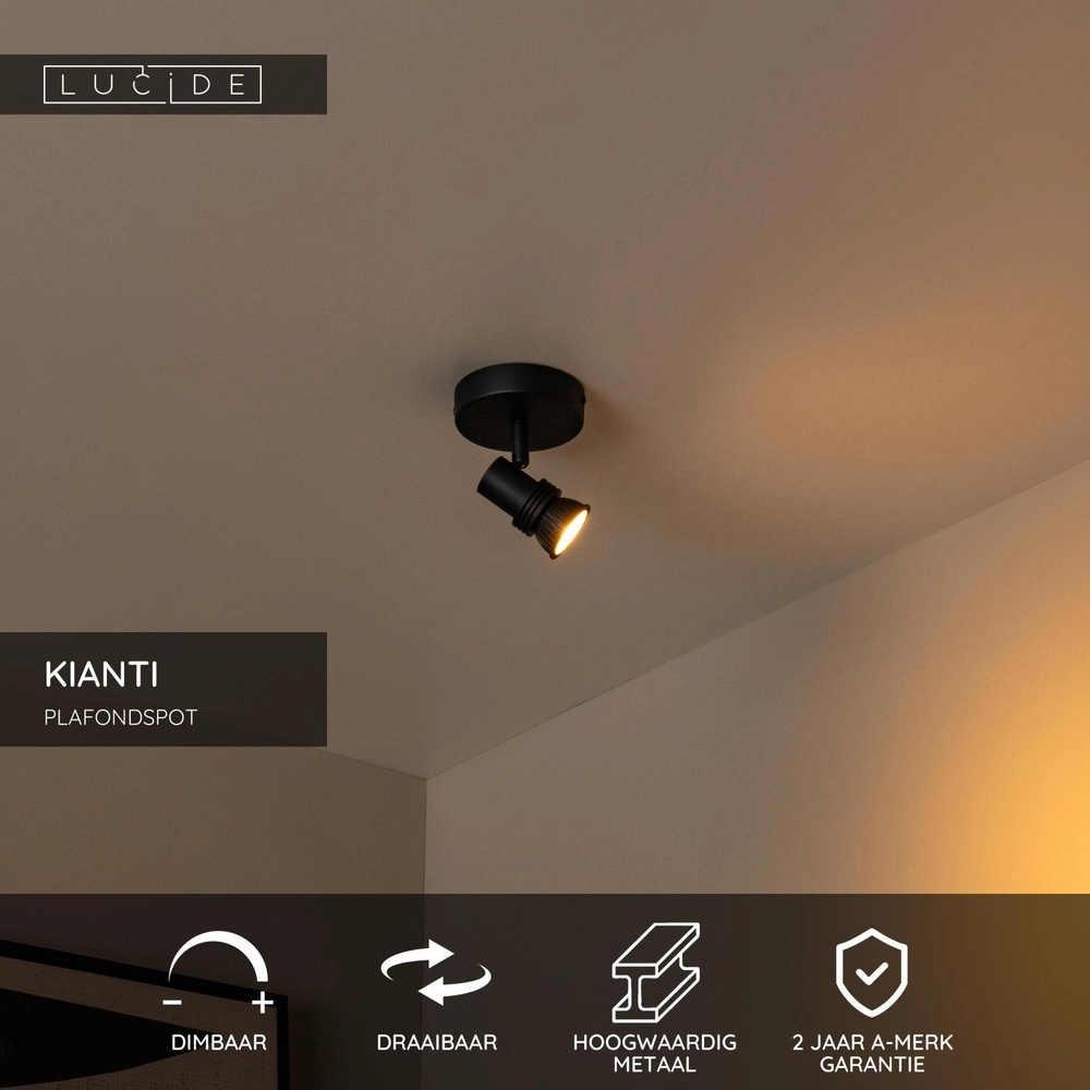 Projecteur de plafond Kianti Noir simple Lucide 5411212530851