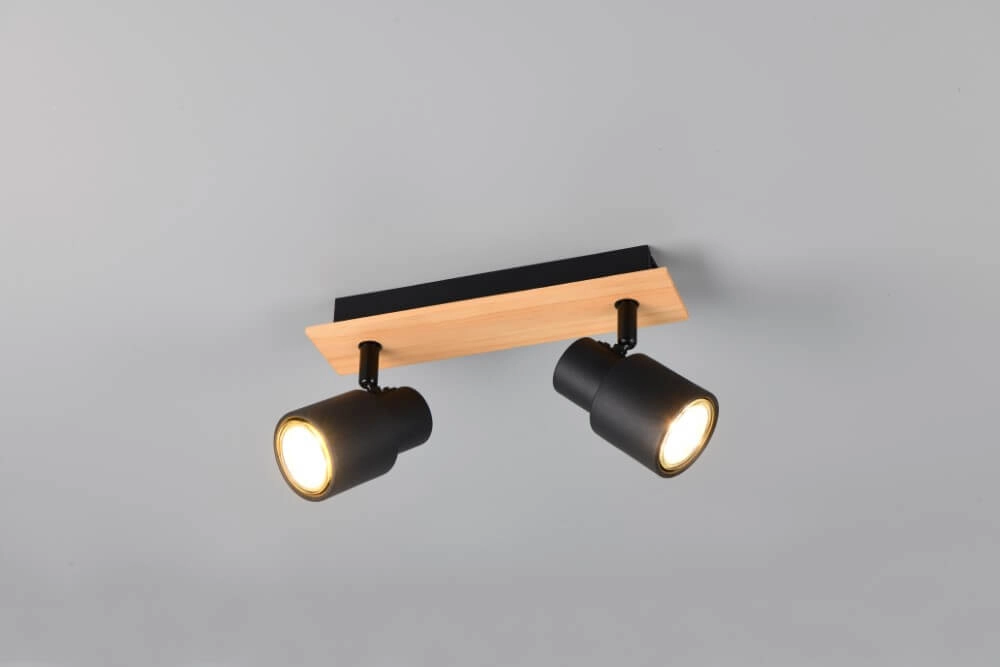 Plafonnier 2 lumières Pierre noir avec bois Trio 4017807638172