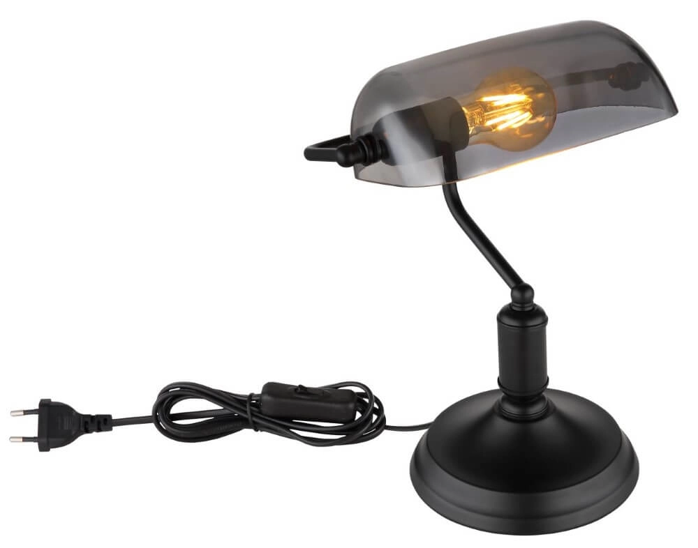Lampe de bureau noire Antique avec verre fumé Globo 9007371457779