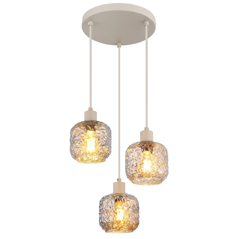 Lampe suspendue Antonio Brun sable rond à 3 parties
