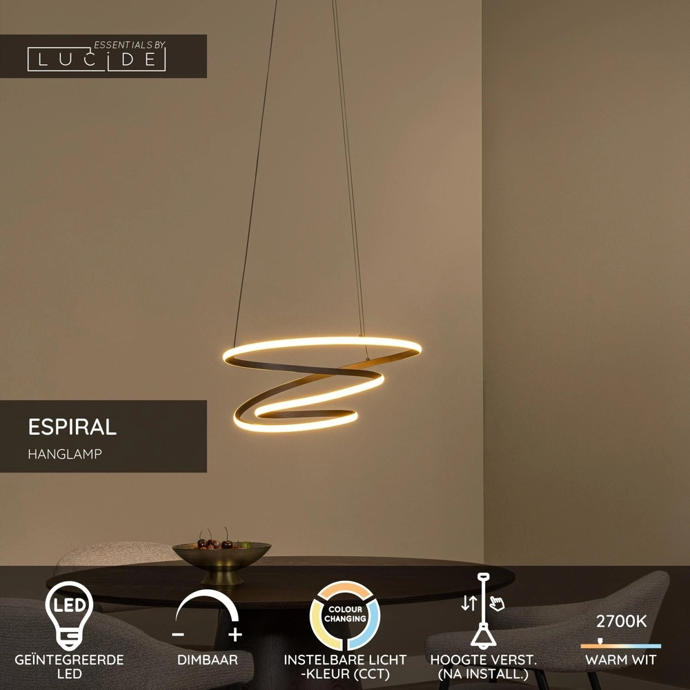 Lampe pendante moderne Espiral 40W noir Lucide 5411212782984