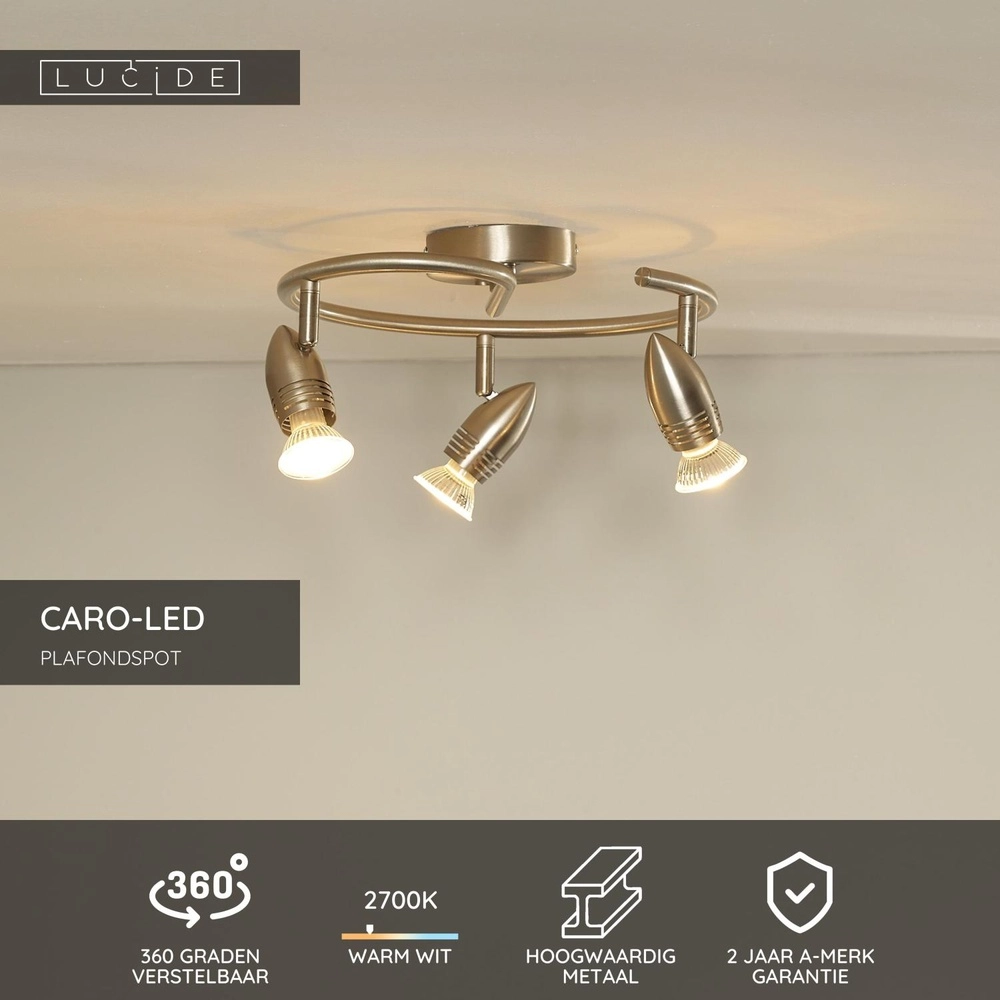 Projecteur de plafond Caro-Led Chrome mat à 3 lumières Lucide 5411212133427