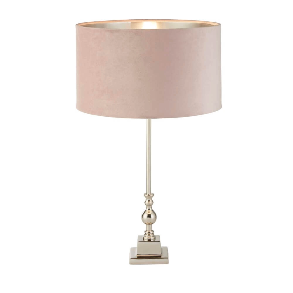 Lampe de table chromée Whitby avec capuche rose Searchlight 5053423257655