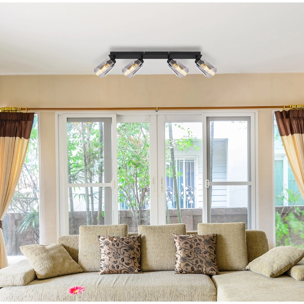 Lampe de plafond Hadera Noir 4 clairs avec verre fumé Globo 9007371431229
