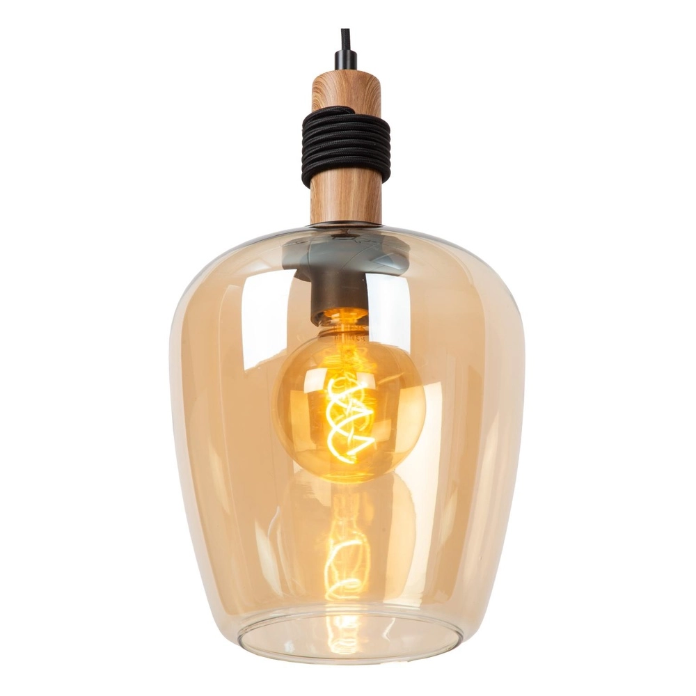 Lampe suspendue Ilona Ø 22cm noir avec verre ambré Lucide 5411212452665