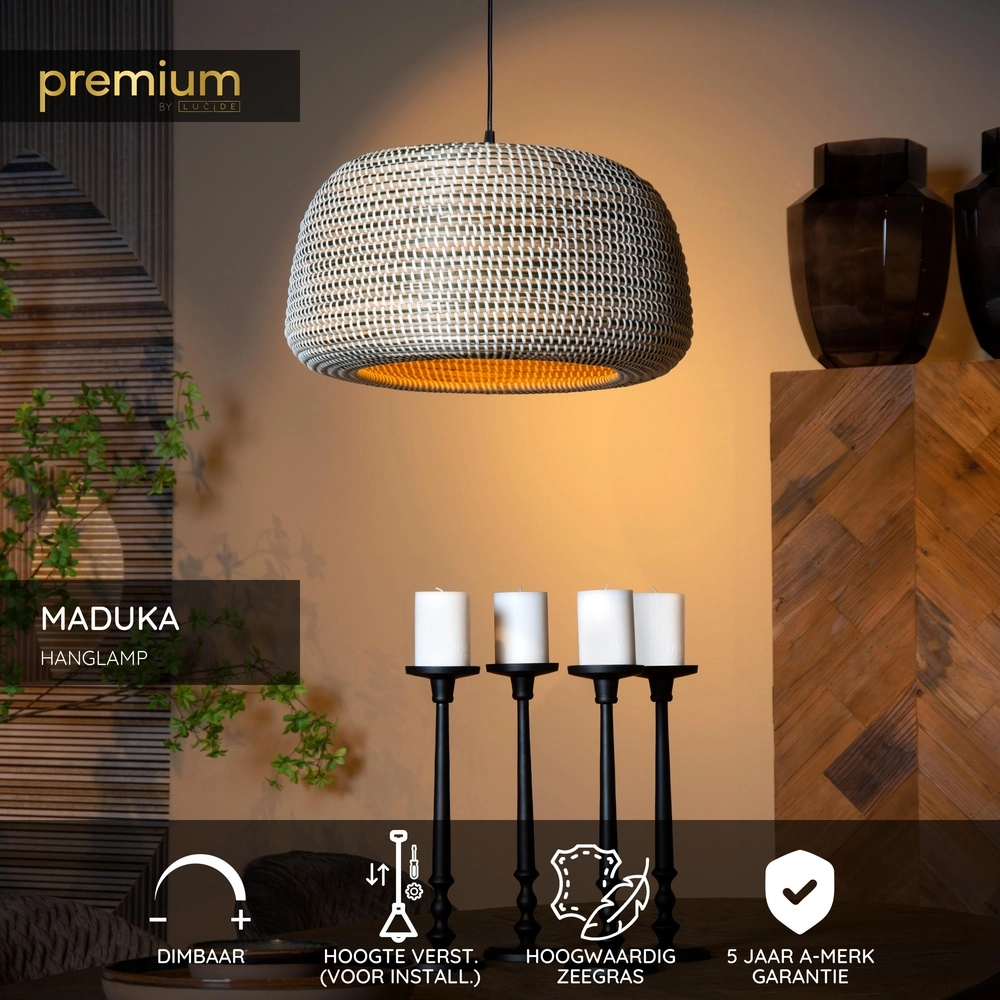 Lampe suspendue en herbe marine Maduka Ø 47 cm - brun Premium by Lucide 5411212106063
