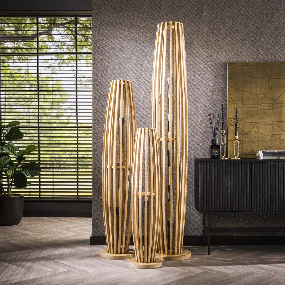 Lampe de sol en bois Orbit 145cm - 3x E27 Lyora 8716803511101