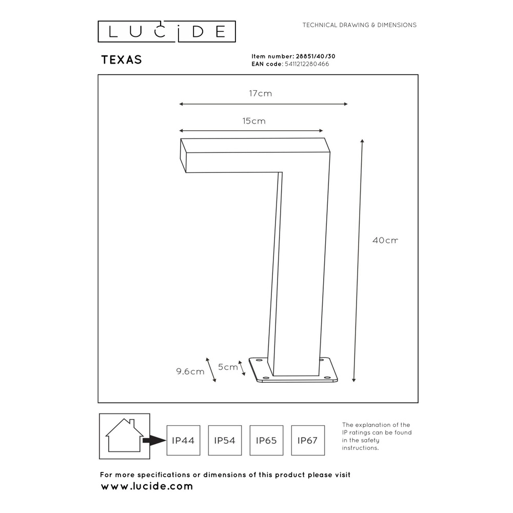 Lampe à piédestal Texas 40 cm d’anthracite Lucide 5411212280466