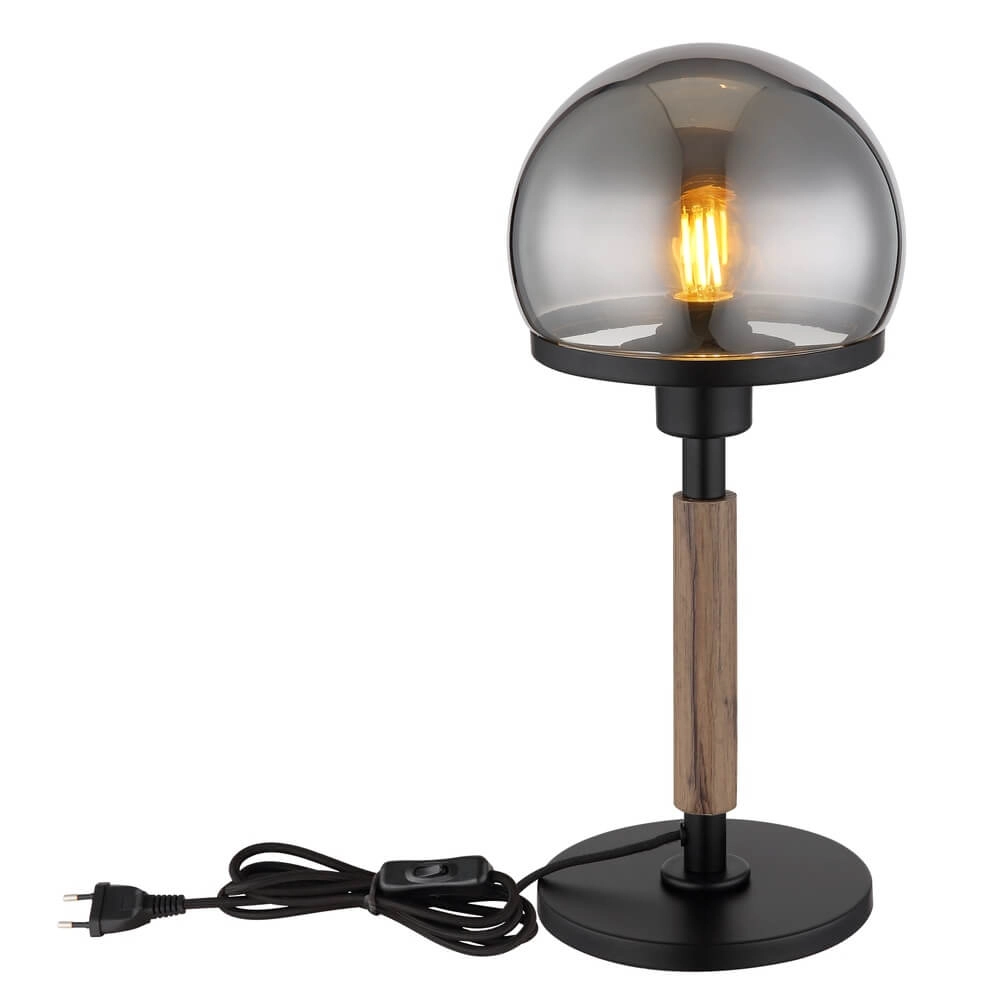 Lampe de table Haku noir avec verre fumé Globo 9007371447695