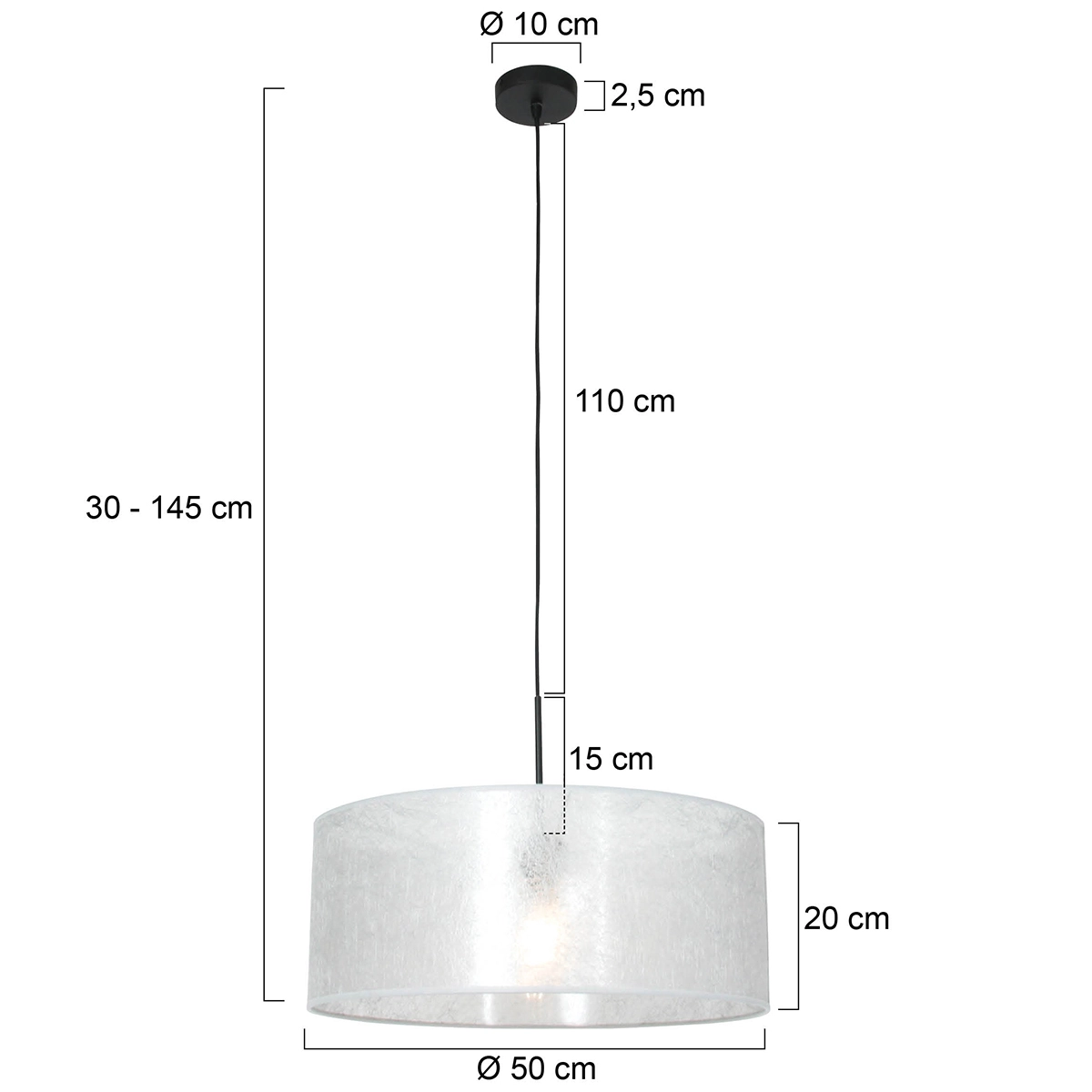 Lampe suspendue Sparkled 50 cm avec abat-jour gris argenté Steinhauer 8712746146233