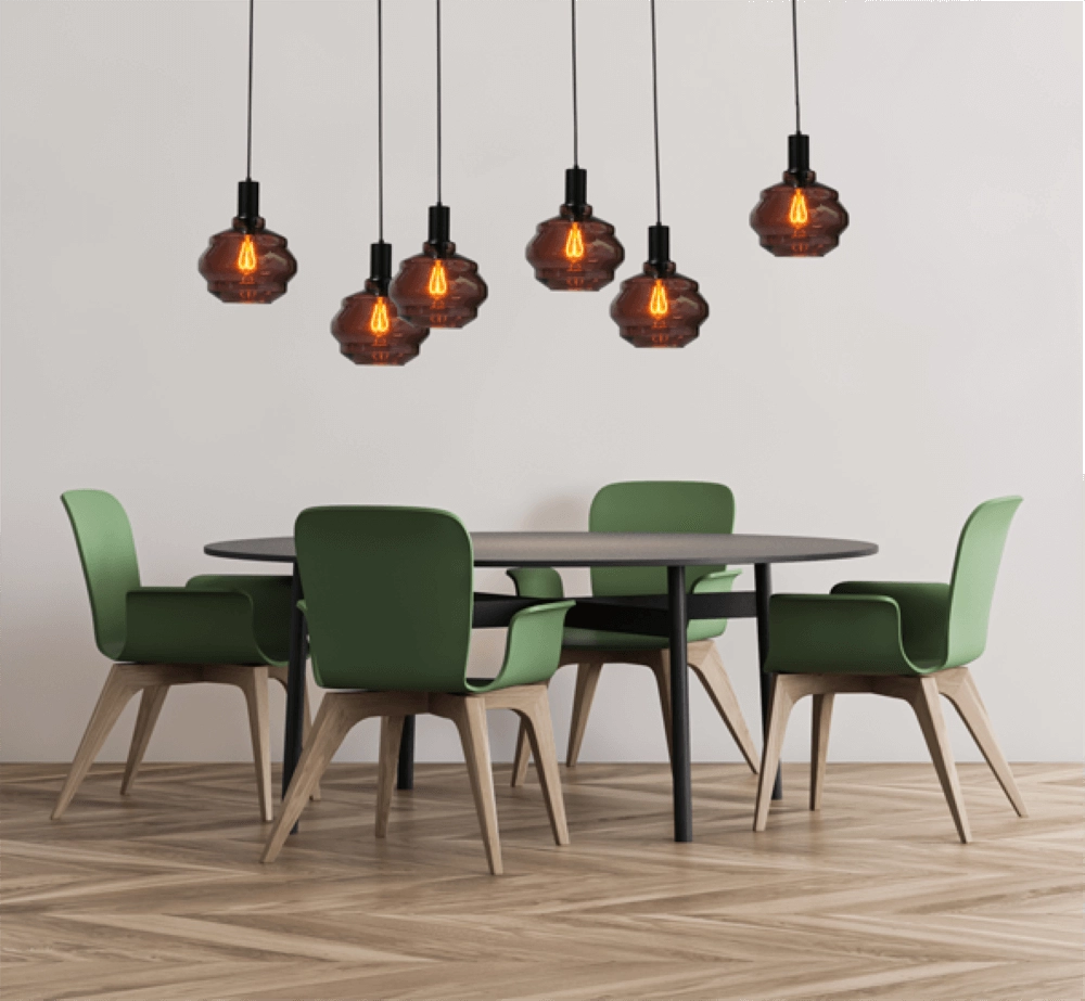 Lampe suspendue 6 lumières - noire - Porto avec des lunettes Ball rouges Masterlight 8718121270456