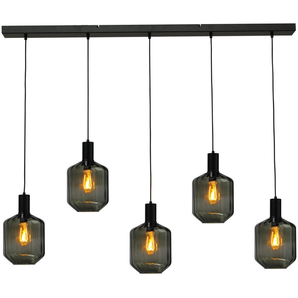Lampe suspendue 5 lumières - noire - Porto avec verres verts Jagger